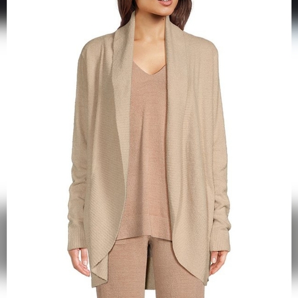 Barefoot Dreams Tan Bamboo Cozy Chic Lite Circle Fuzzy Lounge Cardigan Size M - Picture 1 of 8